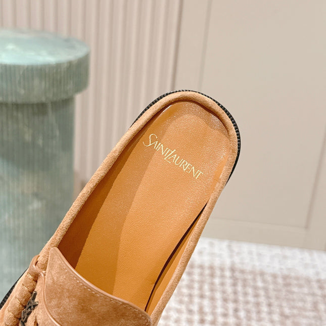 YSL 25S LOAFER MULE IN CARAMEL SUEDE