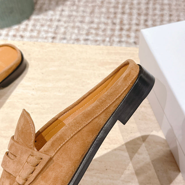 YSL 25S LOAFER MULE IN CARAMEL SUEDE