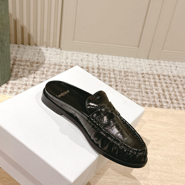 YSL 25S LOAFER MULE IN BLACK GLOSSY CALFSKIN