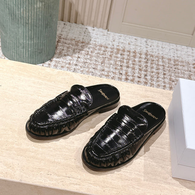 YSL 25S LOAFER MULE IN BLACK GLOSSY CALFSKIN