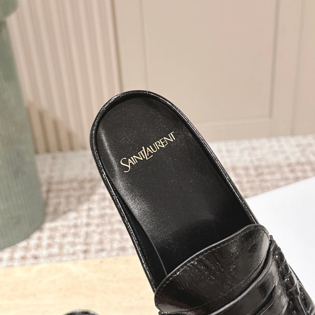YSL 25S LOAFER MULE IN BLACK GLOSSY CALFSKIN