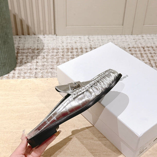 YSL 25S LOAFER MULE IN SILVER CALFSKIN