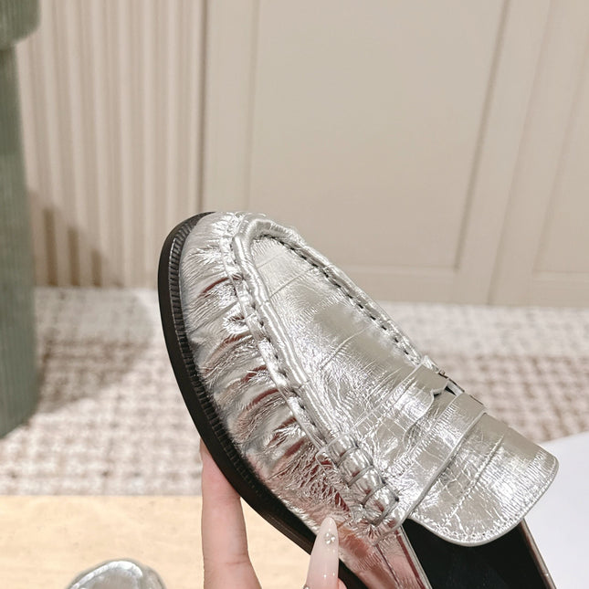 YSL 25S LOAFER MULE IN SILVER CALFSKIN