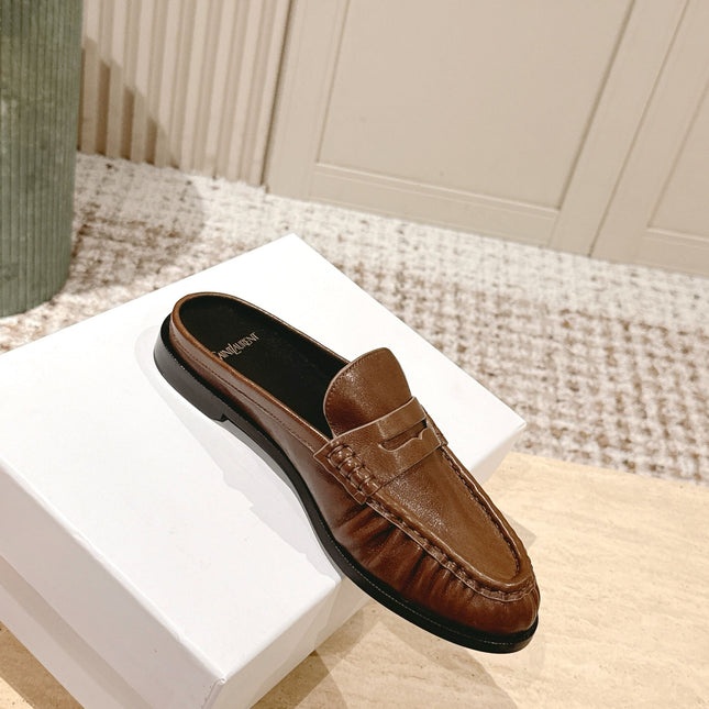 YSL 25S LOAFER MULE IN BROWN CALFSKIN