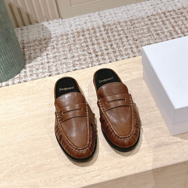 YSL 25S LOAFER MULE IN BROWN CALFSKIN
