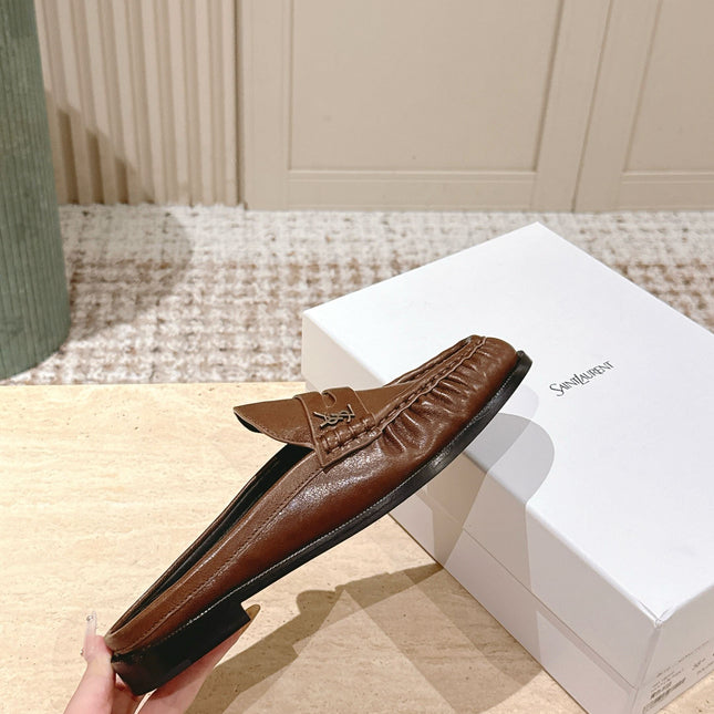 YSL 25S LOAFER MULE IN BROWN CALFSKIN
