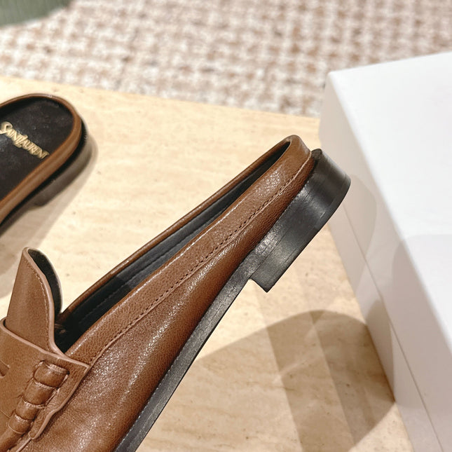 YSL 25S LOAFER MULE IN BROWN CALFSKIN