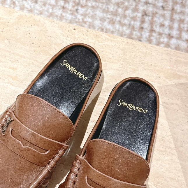 YSL 25S LOAFER MULE IN BROWN CALFSKIN