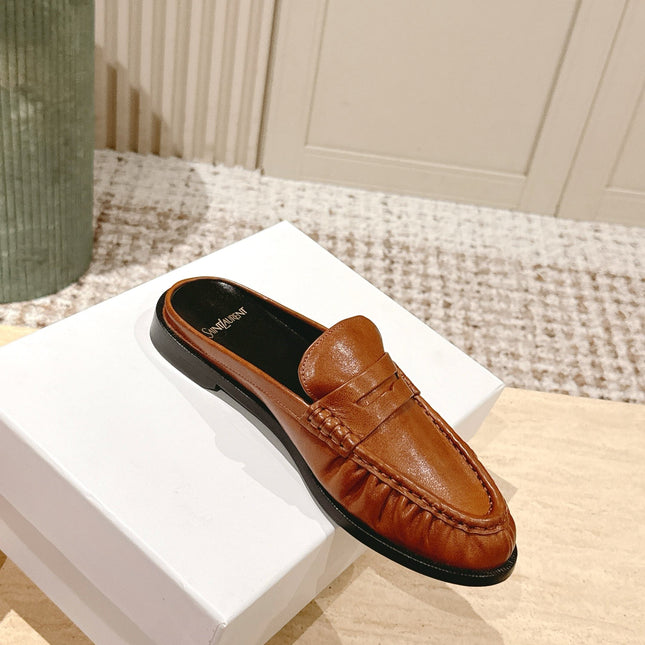 YSL 25S LOAFER MULE IN BURNT ORANGE CALFSKIN