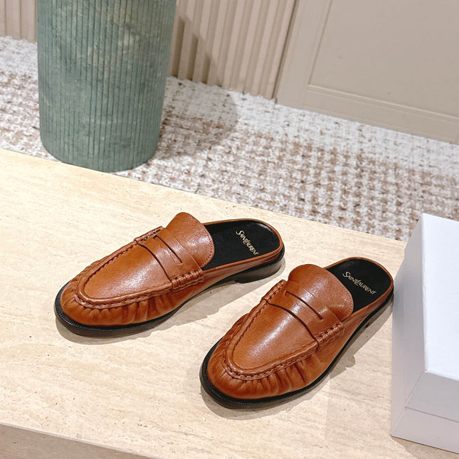 YSL 25S LOAFER MULE IN BURNT ORANGE CALFSKIN