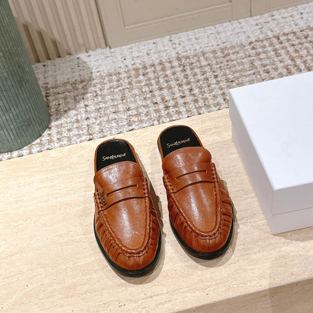 YSL 25S LOAFER MULE IN BURNT ORANGE CALFSKIN