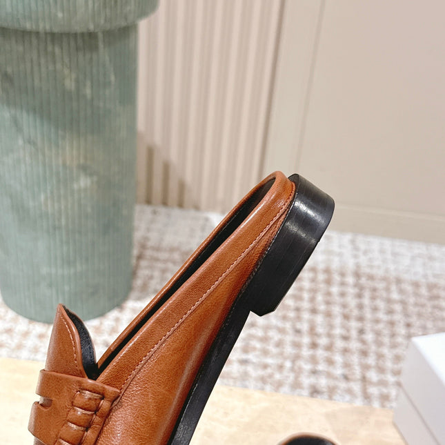 YSL 25S LOAFER MULE IN BURNT ORANGE CALFSKIN