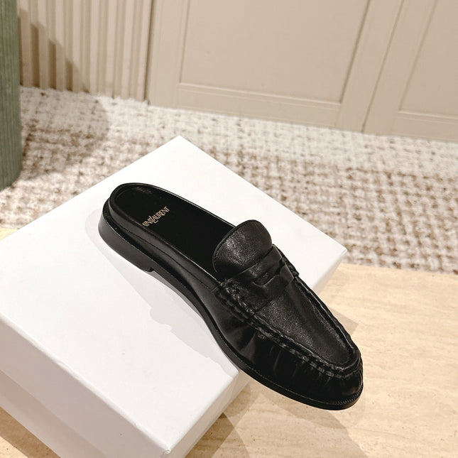 YSL 25S LOAFER MULE IN BLACK CALFSKIN