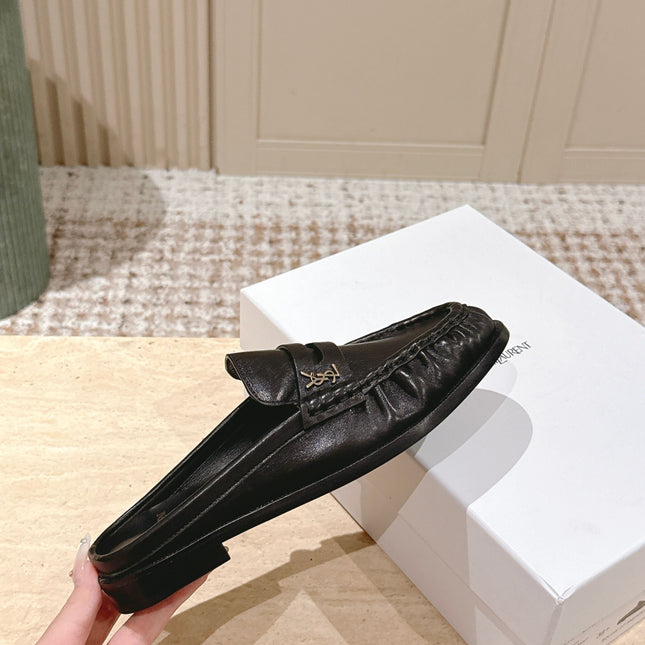 YSL 25S LOAFER MULE IN BLACK CALFSKIN