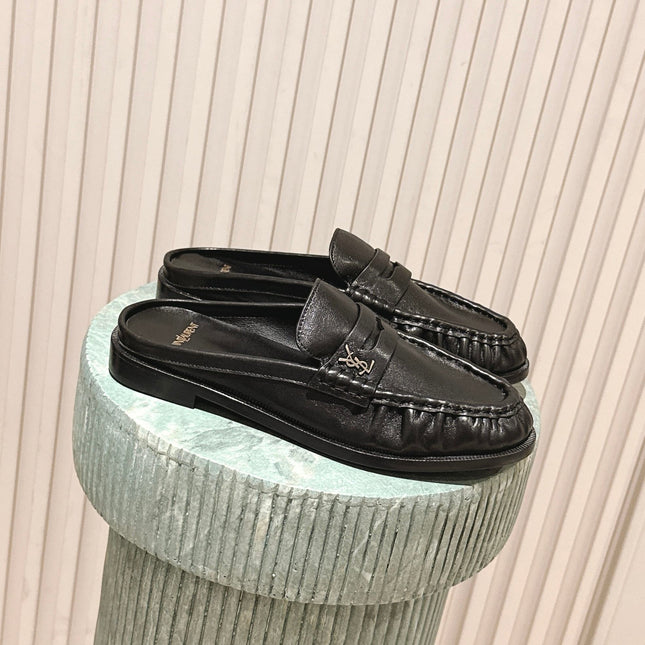 YSL 25S LOAFER MULE IN BLACK CALFSKIN