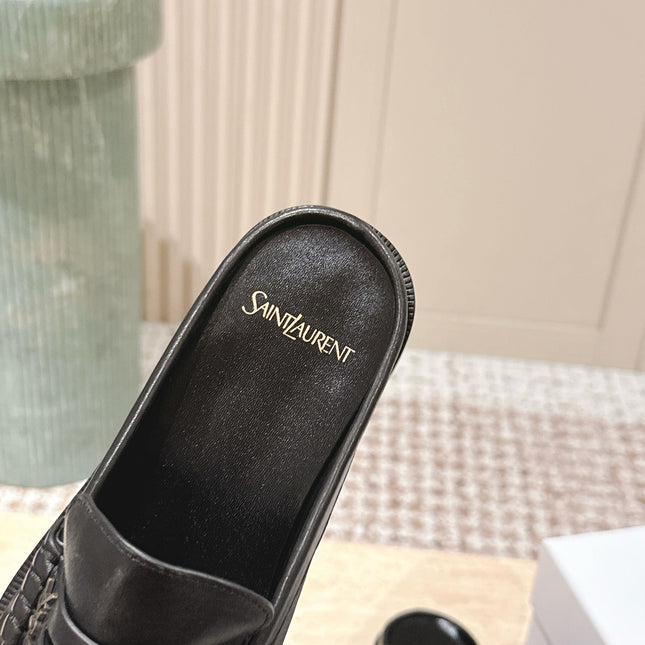 YSL 25S LOAFER MULE IN BLACK CALFSKIN