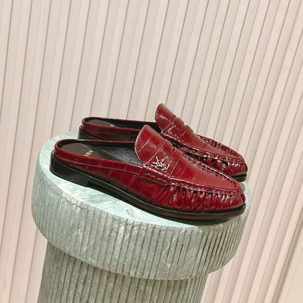YSL 25S LOAFER MULE IN DARK RED GLOSSY CALFSKIN