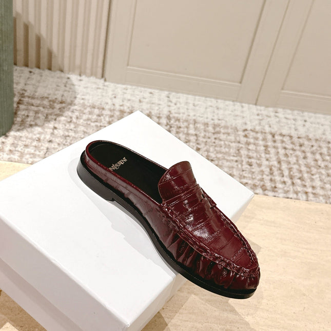 YSL 25S LOAFER MULE IN DARK RED GLOSSY CALFSKIN