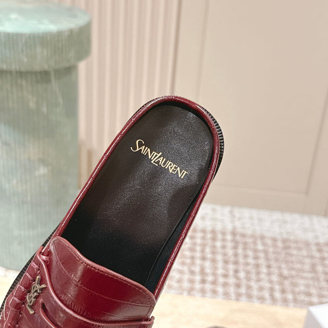 YSL 25S LOAFER MULE IN DARK RED GLOSSY CALFSKIN