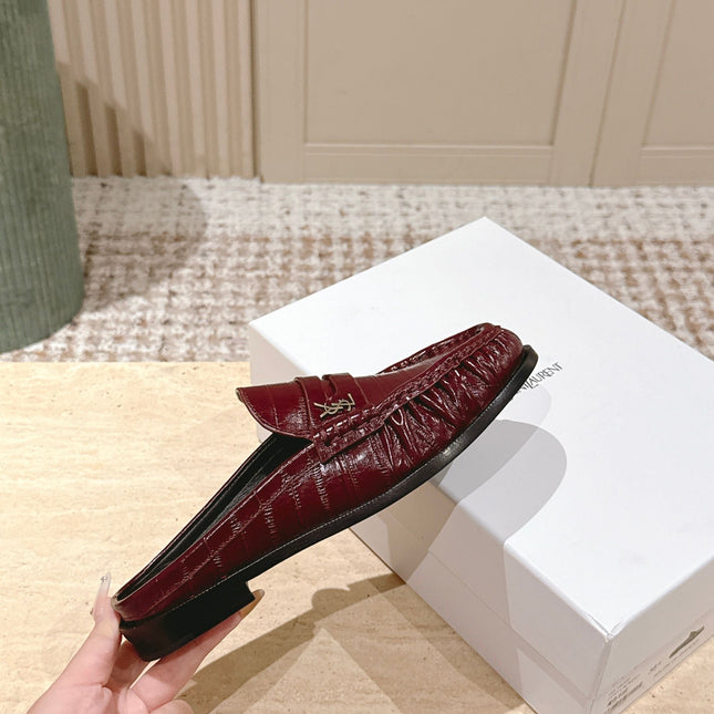 YSL 25S LOAFER MULE IN DARK RED GLOSSY CALFSKIN