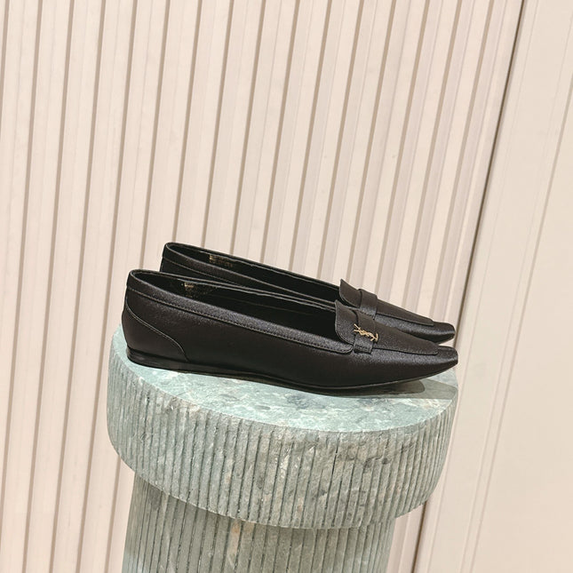 YSL 25S SAINT LAURENT POPPY BALLET FLATS IN BLACK SILK