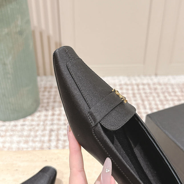 YSL 25S SAINT LAURENT POPPY BALLET FLATS IN BLACK SILK