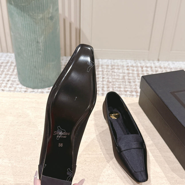 YSL 25S SAINT LAURENT POPPY BALLET FLATS IN BLACK SILK