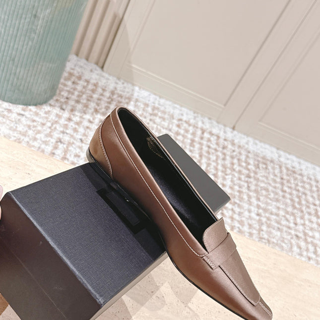 YSL 25S SAINT LAURENT POPPY BALLET FLATS IN TAUPE BROWN SILK