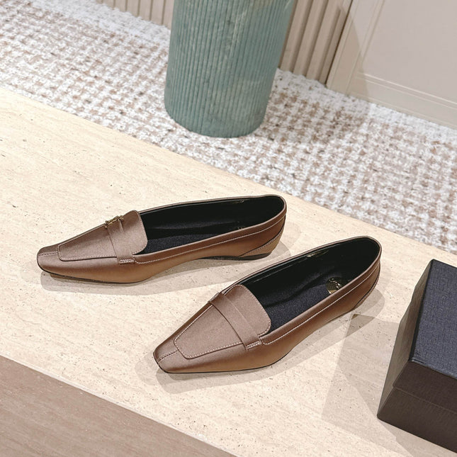 YSL 25S SAINT LAURENT POPPY BALLET FLATS IN TAUPE BROWN SILK