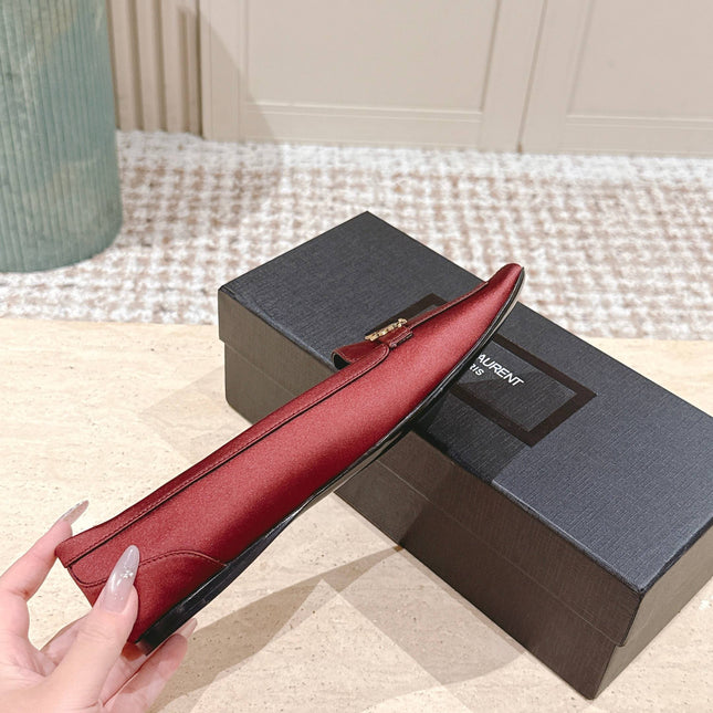 YSL 25S SAINT LAURENT POPPY BALLET FLATS IN VINTAGE RED SILK