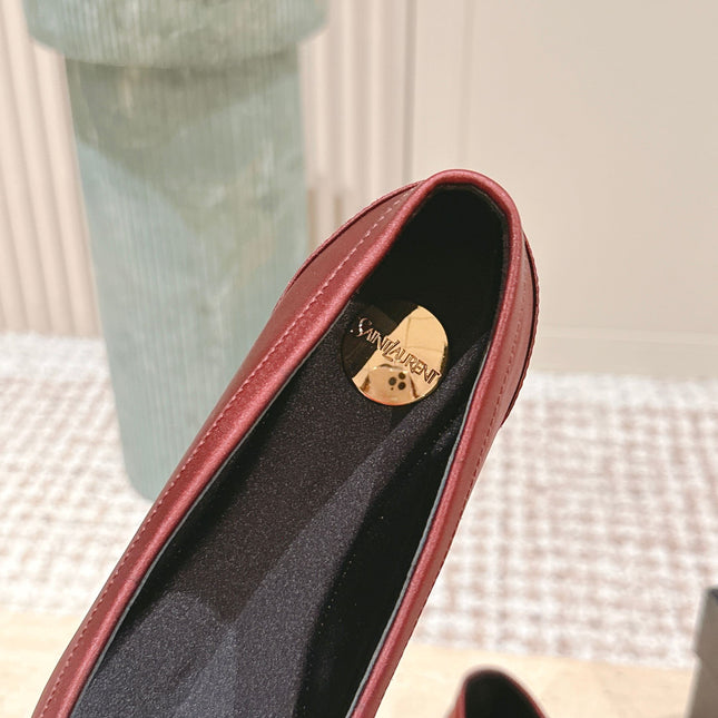 YSL 25S SAINT LAURENT POPPY BALLET FLATS IN VINTAGE RED SILK