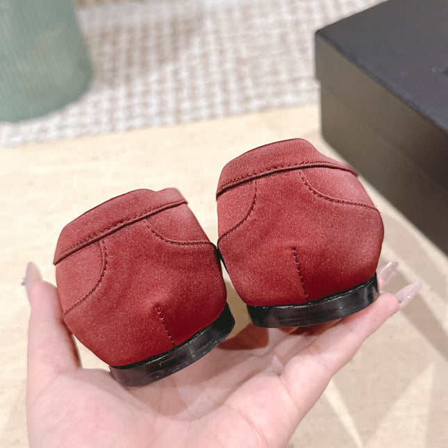 YSL 25S SAINT LAURENT POPPY BALLET FLATS IN VINTAGE RED SILK