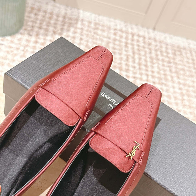YSL 25S SAINT LAURENT POPPY BALLET FLATS IN VINTAGE RED SILK