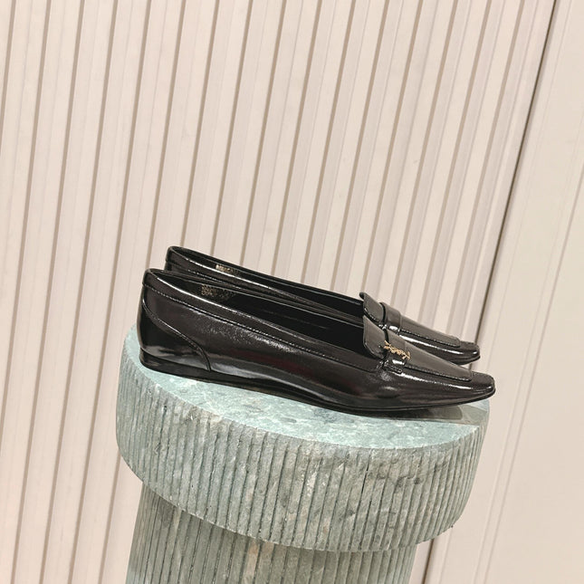 YSL 25S SAINT LAURENT POPPY BALLET FLATS IN BLACK GLOSSY CALFSKIN