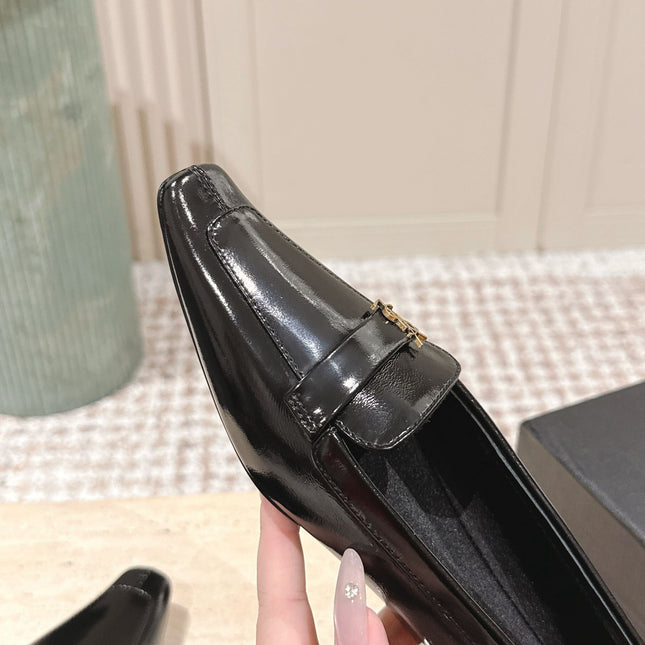 YSL 25S SAINT LAURENT POPPY BALLET FLATS IN BLACK GLOSSY CALFSKIN