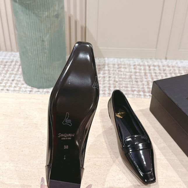 YSL 25S SAINT LAURENT POPPY BALLET FLATS IN BLACK GLOSSY CALFSKIN