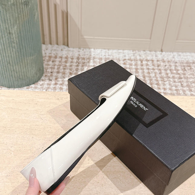 YSL 25S POPPY BALLET FLATS IN IVORY GLOSSY LAMBSKIN