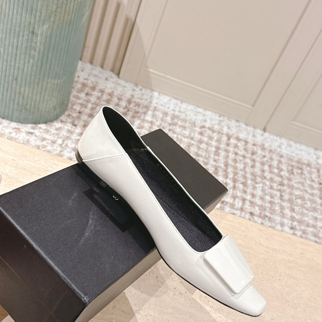 YSL 25S POPPY BALLET FLATS IN IVORY GLOSSY LAMBSKIN