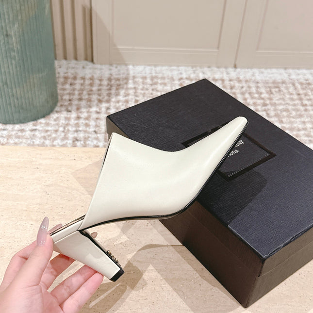 YSL 25S JILL MULES IN IVORY SMOOTH CALFSKIN