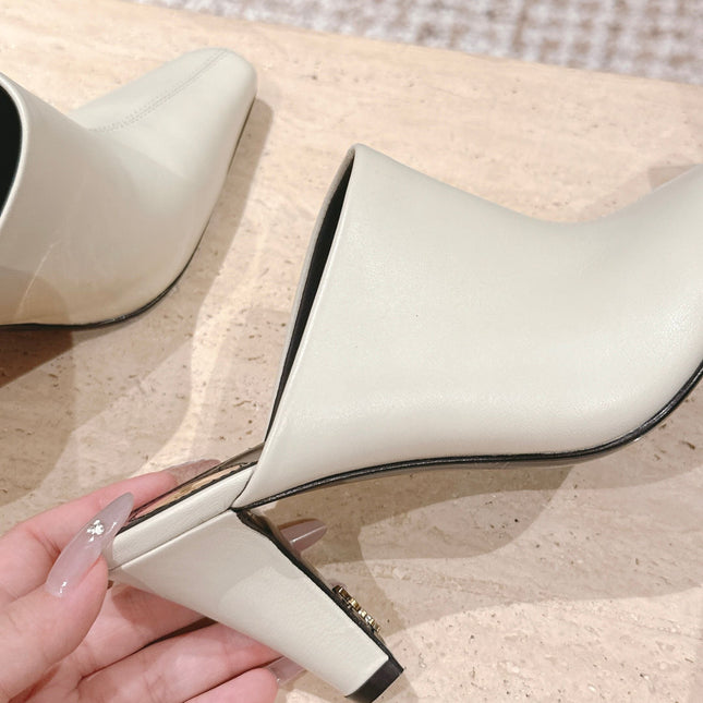 YSL 25S JILL MULES IN IVORY SMOOTH CALFSKIN