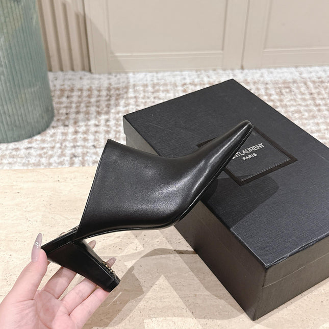 YSL 25S JILL MULES IN BLACK SMOOTH CALFSKIN