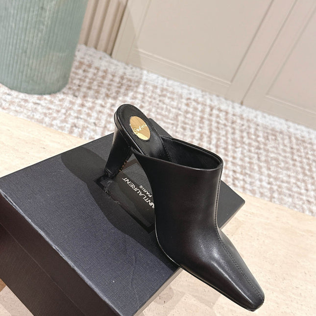 YSL 25S JILL MULES IN BLACK SMOOTH CALFSKIN