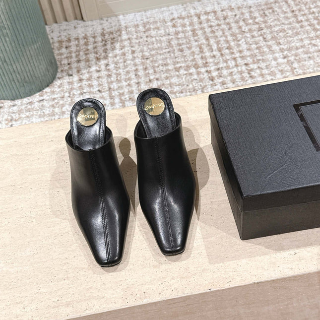 YSL 25S JILL MULES IN BLACK SMOOTH CALFSKIN