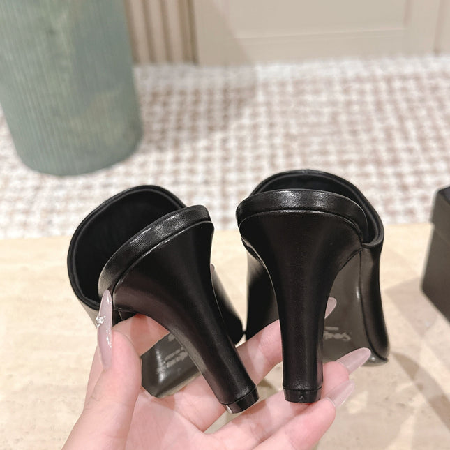 YSL 25S JILL MULES IN BLACK SMOOTH CALFSKIN