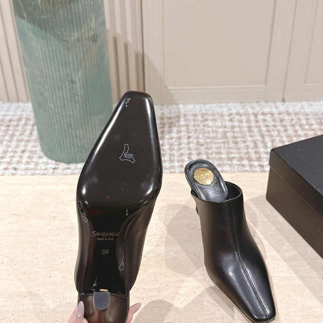 YSL 25S JILL MULES IN BLACK SMOOTH CALFSKIN