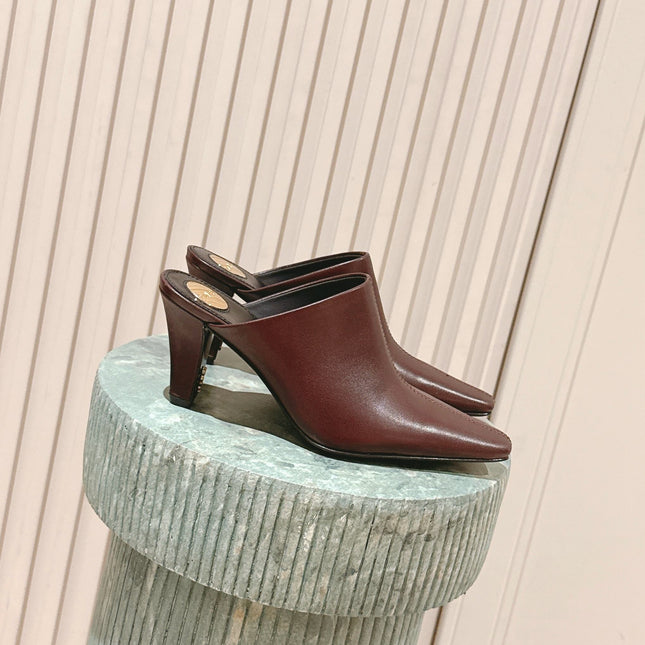 YSL 25S JILL MULES IN BURGUNDY SMOOTH CALFSKIN