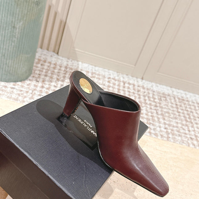 YSL 25S JILL MULES IN BURGUNDY SMOOTH CALFSKIN