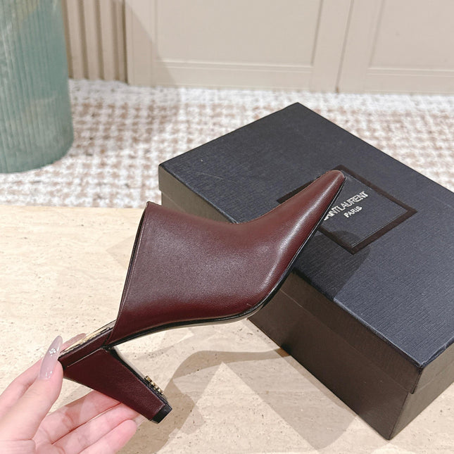 YSL 25S JILL MULES IN BURGUNDY SMOOTH CALFSKIN