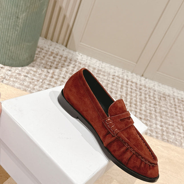 YSL 25S SAINT LAURENT LOAFERS IN DARK BRICK RED SUEDE WITH SMALL LOGO