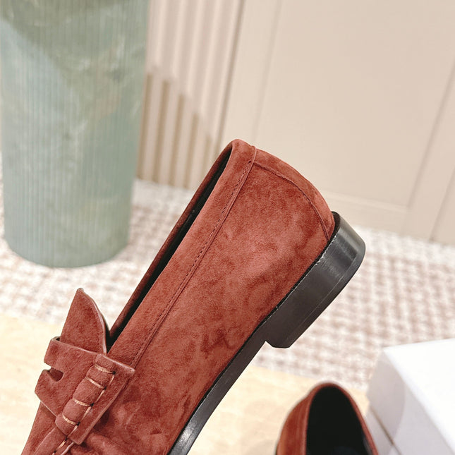 YSL 25S SAINT LAURENT LOAFERS IN DARK BRICK RED SUEDE WITH SMALL LOGO